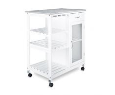 Relaxdays 10020340 Desserte de cuisine îlot chariot HxlxP: 88 x 76 x 48 cm meuble de cuisine avec 4 roulettes 3 étage casier à vin service espace de rangement armoire avec porte bois, blanc
