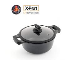 Metaltex XPERT - Casserole Haute en Aluminium Fondu 26 cm avec Couvercle de Verre TrempÃ©