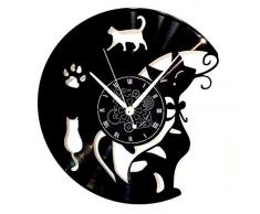 Horloge murale en vinyle cadeau vintage fait main dÃ©corations pour la maison chat chats