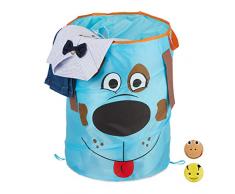 Relaxdays 10028897_242 Corbeille Ã linge pop-up pour enfants, pliable, 39 L de rangement, HxD: 43 x 34 cm, chien, couleur bleue, polyester, acier, 43 x 34 x 34 cm