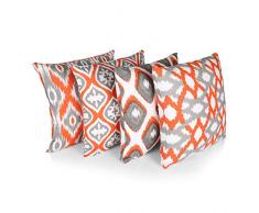 Penguin Home 3444 Lot de 4 housses de coussin carrÃ©es dÃ©coratives double face 100% coton avec fermeture Ã©clair invisible 45 x 45 x 1 cm, Orange, 45 X45 X1 cm