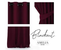 AmeliaHome Blackout Rideau occultant Ã Åillets 140 x 245 cm, Polyester, Rouge Bordeaux, 140 x 245 cm