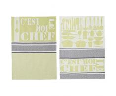 Coucke 3152193002501 Cest moi le chef! Lot de 2 Torchons Coton Vert 75 x 50 cm