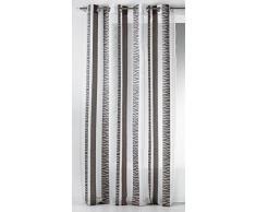 Home Maison HM6921398 Voilage Ã Rayures Verticales BrodÃ©e Fantaisie Etamine Polyester Gris 140 x 260 cm