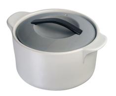 OGO LIVING 7931024 Cocotte 2L Blanche avec Couvercle Gris en GrÃ¨s, grÃ©s, Blanc, 23 x 18 x 11 (cm)
