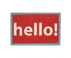 Relaxdays Paillasson fibres de coco et caoutchouc tapis de sol HELLO rouge blanc 60x40 face antidÃ©rapante, 40x60x1,5 cm