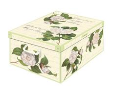 Kanguru 660 CA Boîte Carton Recyclable Camélias/Camelie pour Ranger vêtements, Armoire, joutes, Beige/Blanc/Vert Grand/Large Dimension 50 x 39 x 24 cm