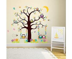 Walplus Arbre de la Chouette 2 Autocollant Mural, Vinyle, Multicolore, 60 X 90 X 2 CM