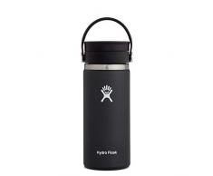 Hydro Flask Mug de voyage isotherme 473 ml (16 oz) en acier inoxydable avec isolation sous vide et bouchon Flex Sip étanche, goulot large, Black