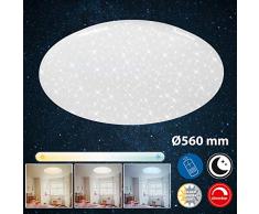 Briloner Leuchten 3368-016 LED, plafonnier avec décor étoilé, à Gradation, télécommande, Fonction veilleuse, avec réglage de la température de Couleur (3.000-6.500 Kelvin), à 56cm, 50 W, Blanc