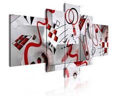 Dekoarte 485 - Tableau moderne sur toile monté sur cadre en bois 5 pièces, style abstrait tons kandisnky gris et rouge, 180x85cm