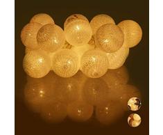 Relaxdays 10024371_49 Guirlande Lumineuse LED, 20 Boules de Coton, Fonction à Piles, Lumières dâAmbiance, Sphères Ã6 cm, Blanc, polystyrène, 160 cm