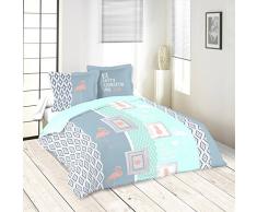Lovely Casa Tropia Housse de couette 240 x 220 cm avec 2 Taies doreiller 63 x 63 cm, Coton, Bleu
