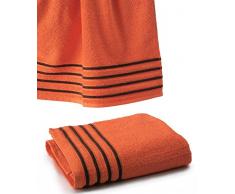 Drap De Bain 100x150 cm 100% Coton - 550 grS/m2 Orange avec Liserets Chocolat