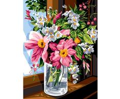 SEG de Paris Toile Vase de Fleurs Tapisserie ImprimÃ©, 100% Coton, Couleurs Assorties