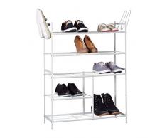 Relaxdays Meuble à chaussures SANDRA avec 5 étages étagère en métal HxlxP: 101 x 85 x 26 cm pour 16 paires commode avec poignées, blanc