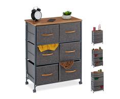 relaxdays 10026619_492 Armoire roulettes, Tiroirs en tissu, Commode dÃ©corative, plaque effet bois, gris, acier, polyester, MDF, 74,5 x 58 x 30 cm