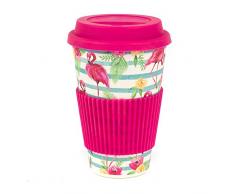 CAMBRIDGE Mug Ã emporter rÃ©utilisable CM05775 Flamingo Ã Motif Floral sans bisphÃ©nolÂ A, mÃ©lange de Fibres de Bambou, Rose, 9 x 9 x 13 cm