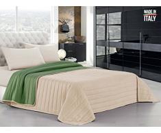 Elegant Couette Gris, 1 Place et demie, Microfibre, Vert foncé/crème