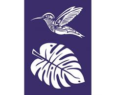 Rayher 45088000 Pochoir Colibri, DIN A5, 1 pochoir adhÃ©sif et 1 spatule, idÃ©al pour imprimer de jolis motifs dÃ©coratifs sur divers supports, bleu