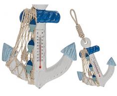 ootb 830367 Thermometre Blanc/Bleu pour Le Mur, lAncre, Bois, Noir, 12,5 x 1,2 x 17 cm