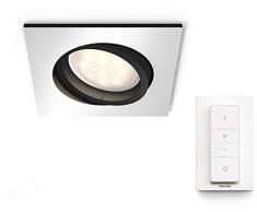 Philips Hue Luminaire télécommandé Spot encastré MILLISKIN Carré Chrome + Dim Switch télécommande Hue variateur de lumière - Fonctionne avec Alexa