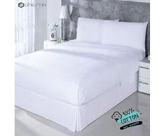 DHestia Hosteleria Parure de lit 100% Coton, Drap Plat, Drap Housse, taies doreiller (lit 180 x 190/200 cm) Blanc