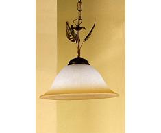 ONLI - Lampe Ã suspension en mÃ©tal marron avec nuances dorÃ©es. Cloche en verre ivoire satinÃ© nuancÃ© ambre