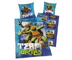 Herding TORTUES NINJA Parure de Lit Réversible, Housse de Couette 135 x 200 cm, Taie dOreiller 80 x 80 cm, Coton/Renforcé