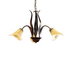 ONLI - Lustre 3 bras en mÃ©tal marron avec nuances dorÃ©es et verres ambre