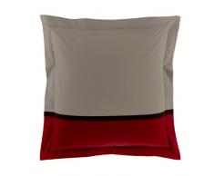 Essix - Taie de traversin Toi & Moi Percale de Coton Rouge/Taupe 43 x 190 cm