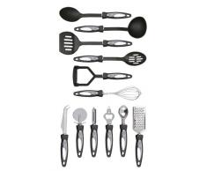 Premier Housewares Set Cuisine / Ensemble de 12 Outils de Cuisine en Nylon Noir et en Acier Inoxydable/ Ustensiles Cuisines avec PoignÃ©es Ergonomiques + Boucle de Suspension