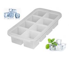Levivo Bac Ã glaÃ§ons en silicone pour 8 glaÃ§ons de 5Â xÂ 5Â xÂ 5Â cm, bac Ã glaÃ§ons antiadhÃ©sif, moule Ã glaÃ§ons en silicone semi-transparent