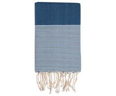 Moorish Idol - Fouta Nid dAbeille Rayure Fine- 100cm x 200cm- Bleu Jean