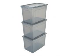 Iris Ohyama, set - 3 boîtes de rangement avec couvercle - Modular Clear Box - MCB-70, plastique, gris transparent, 70L, 59,5 x 39,5 x 38,5 cm