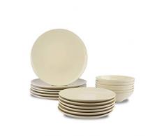 AmazonBasics Service de table 18 pièces en grès, pour 6 personnes, Crème