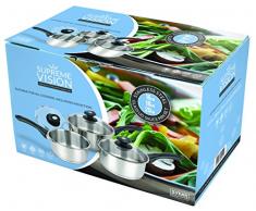 Supreme Vision Ensemble de casseroles avec Couvercle en Verre, Acier INOX