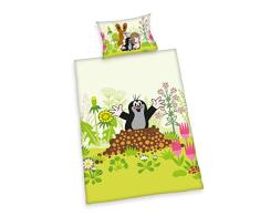 Herding LA PETITE TAUPE Parure de Lit RÃ©versible pour Enfants, Housse de Couette 100 x 135 cm, Taie dOreiller 40 x 60 cm, Flanelle