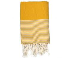 Moorish Idol - Fouta Nid dAbeille Rayure Fine- 100cm x 200cm- Jaune Safran