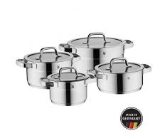 WMF Compact Cuisine Lot de 4 casseroles avec couvercle en verre, casseroles en acier inoxydable Cromargan poli, induction et graduation intérieure empilable