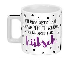 Sheepworld Wortheld 45925, Tasse mit Spruch Nett Werden, Porzellan, 45 cl, Schwarz-weiß, Noir