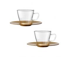 Bohemia Cristal 093 012 114 Play of Colors Set de 2 Tasses à Expresso en Verre Borosilicate avec sous Assiette en Plastique Verre, Verre, doré, 0,1 x 0,1 x 5 cm, de 2 unités