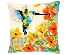 Kit coussin au point de croix Colibri avec fleurs