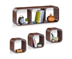 Relaxdays 10021890_93 ÃtagÃ¨re flottante suspendue cubes support mural meuble rangement bois MDF carrÃ© set de 4, marron, 89,5 x 31 x 20 cm