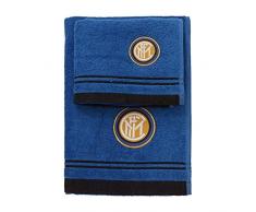 Inter 8907 020 2120 Serviette Set + Serviette Invité Eponge 100% Coton Blanc/Bleu 100 x 60 x 1 cm