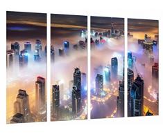 Tableau Moderne Photographique, Impression sur bois, Ville de Dubaï, veilleuses, gratte-ciels, 131 x 62 cm, ref. 26645