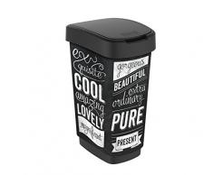 Rotho 1167710228 Poubelle, Plastique, Schwarz Mit Motiv, 50 l