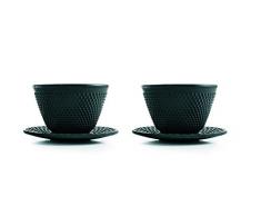 IBILI 624400 Set 2+2 Gobelets avec Assiette Clasica, Acier, Noir, 5 x 8 x 10 cm