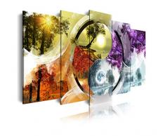 Dekoarte 460 - Tableau moderne sur toile monté sur cadre en bois 5 pièces, design yin et yang Quatre Saisons, 150x80cm