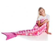 Kanguru Kids Couverture en polaire queue de sirène 135 cm, polyester, rose, fuchsia, unique